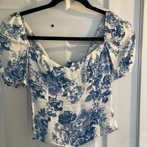 Blue and White Floral Reformation Tie-Back Top
